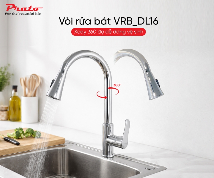 Vòi rửa bát dây rút đồng Prato DL16